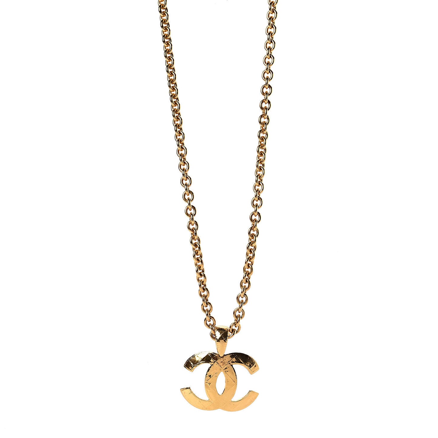 Quilted CC Long Chain Necklace Gold