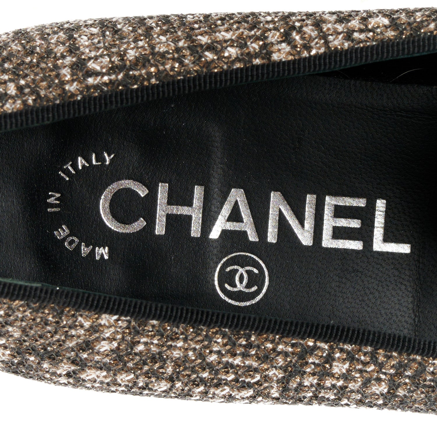 Chanel Fantasy Fabric Grosgrain CC Mocassin Loafers 37.5 Silver Black 7 of 10