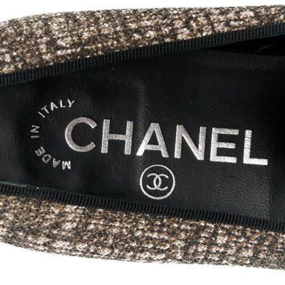 Chanel Fantasy Fabric Grosgrain CC Mocassin Loafers 37.5 Silver Black 7 of 10