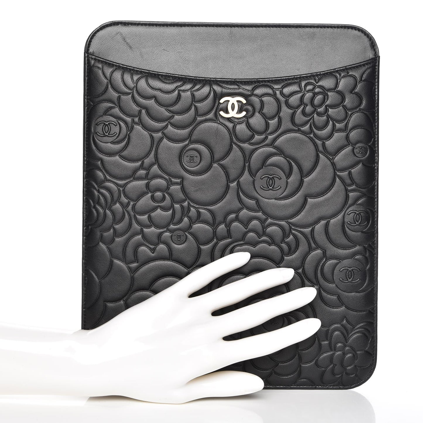 Lambskin Camellia Embossed iPad Case Black