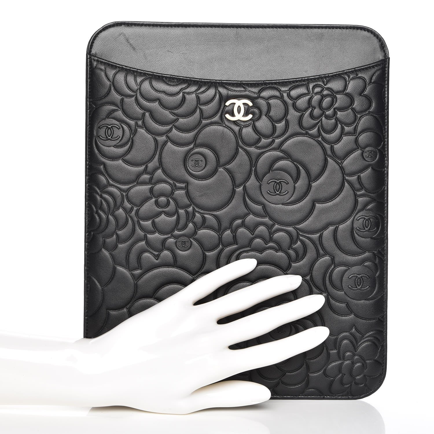 Chanel Lambskin Camellia Embossed iPad Case Black 2 of 9