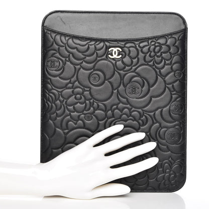 Chanel Lambskin Camellia Embossed iPad Case Black 2 of 9