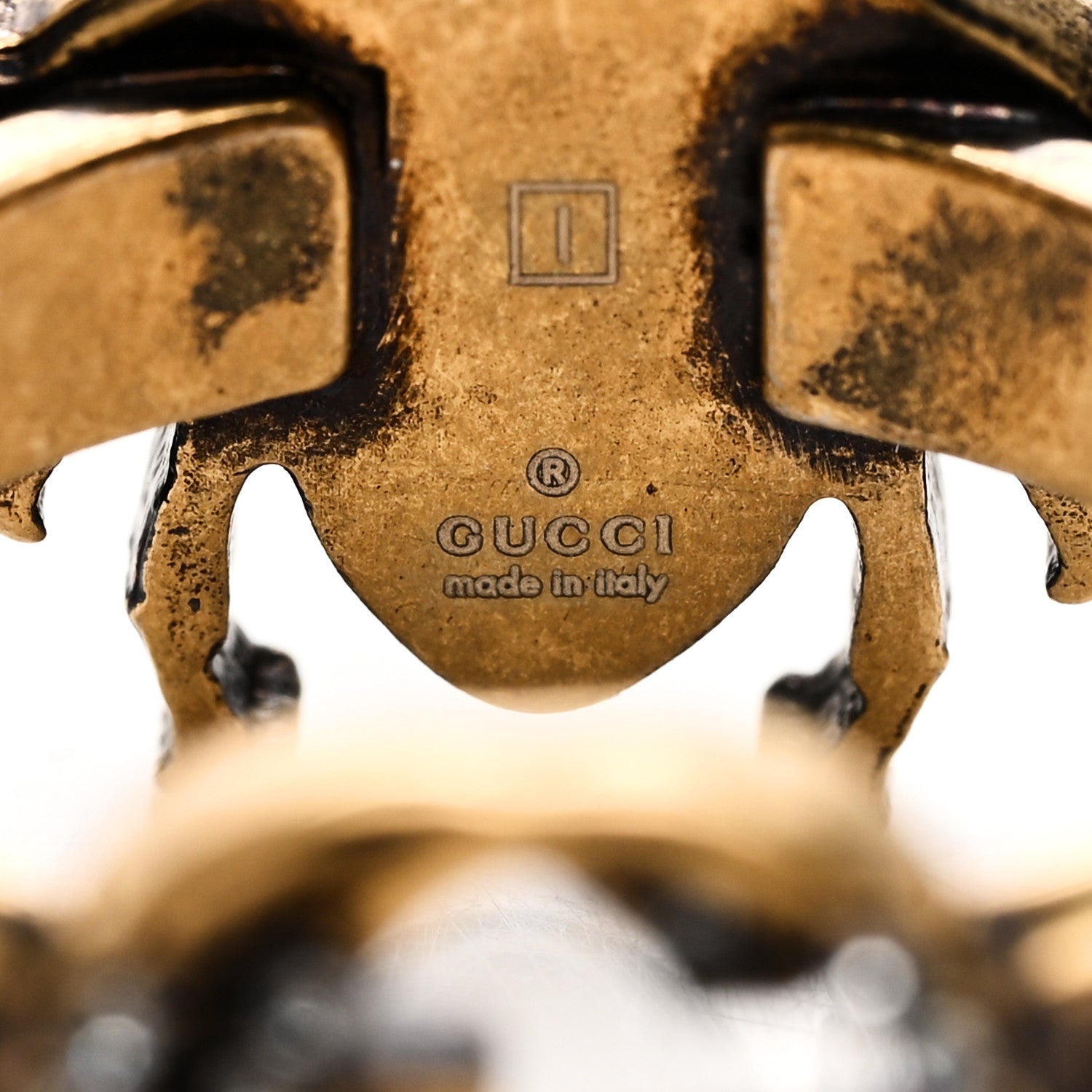 Gucci Metal Crystal Pearl Bee Ring S Aged Gold 4 of 5