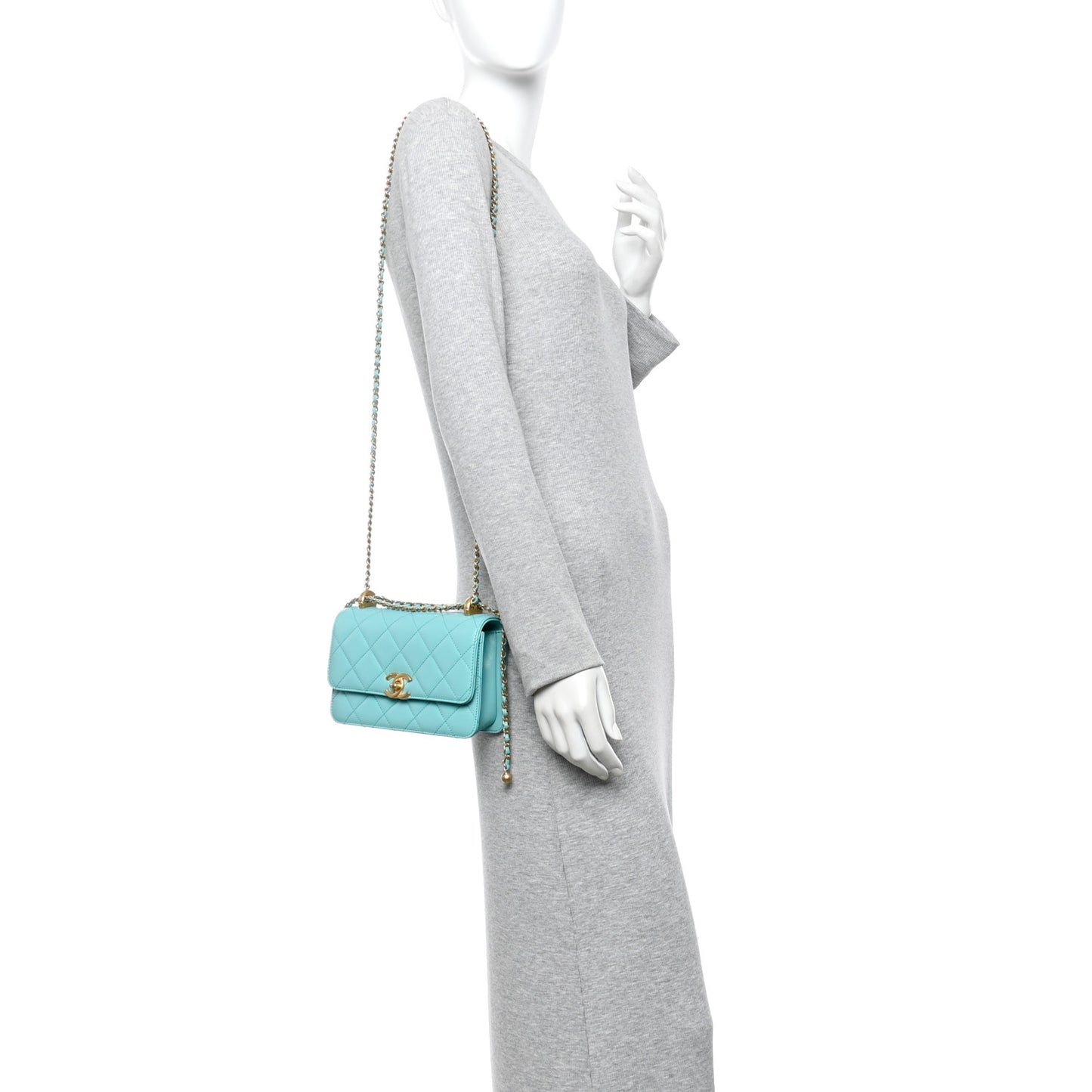 Calfskin Quilted Mini Perfect Fit Flap Turquoise