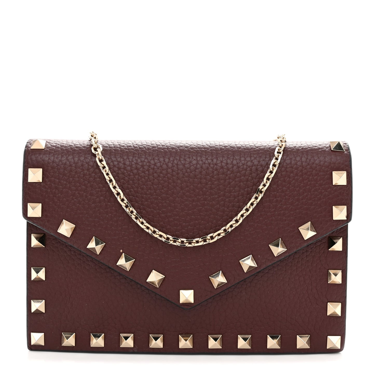 Pebbled Calfskin Rockstud Envelope Wallet on Chain Vinaccia