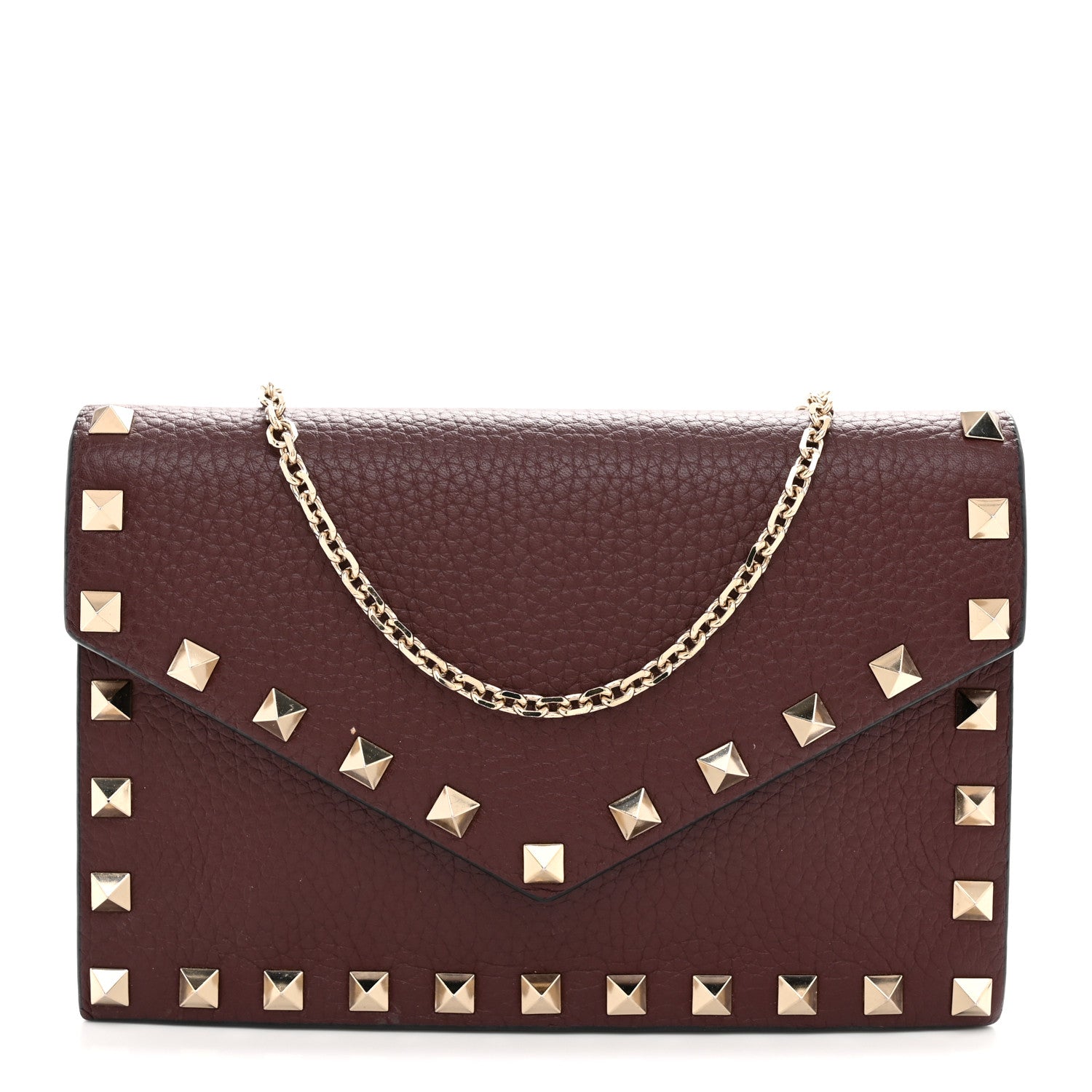 Valentino Garavani Pebbled Calfskin Rockstud Envelope Wallet on Chain Vinaccia 1 of 12