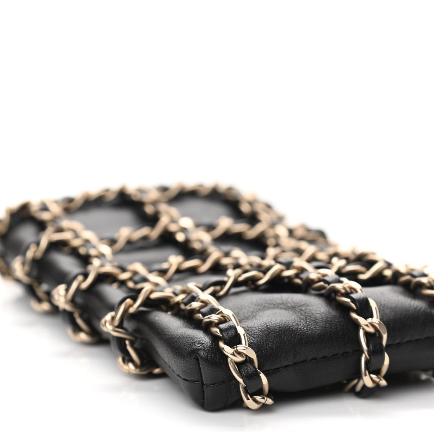 Lambskin Tech Me Out Clutch With Chain Black