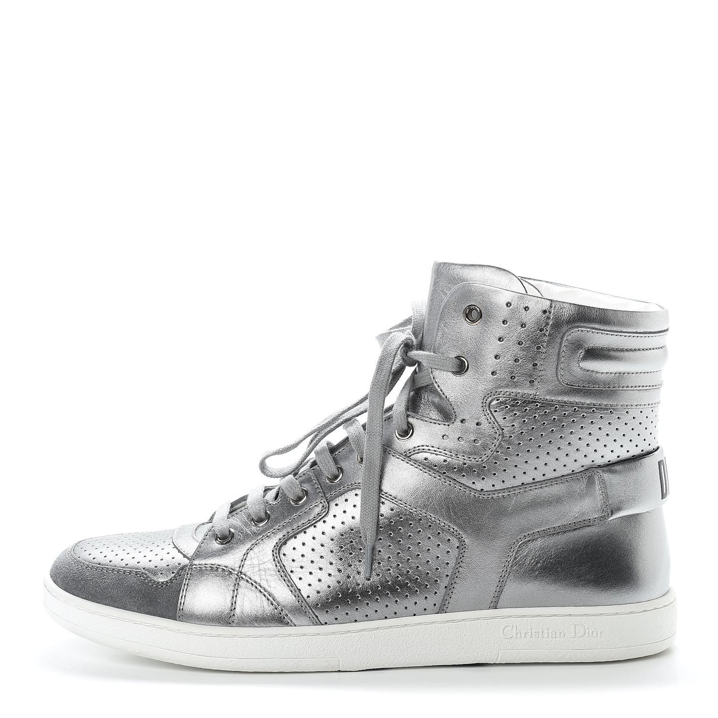 Metallic Calfskin Hip-Dior High Top Sneakers 39 Steel