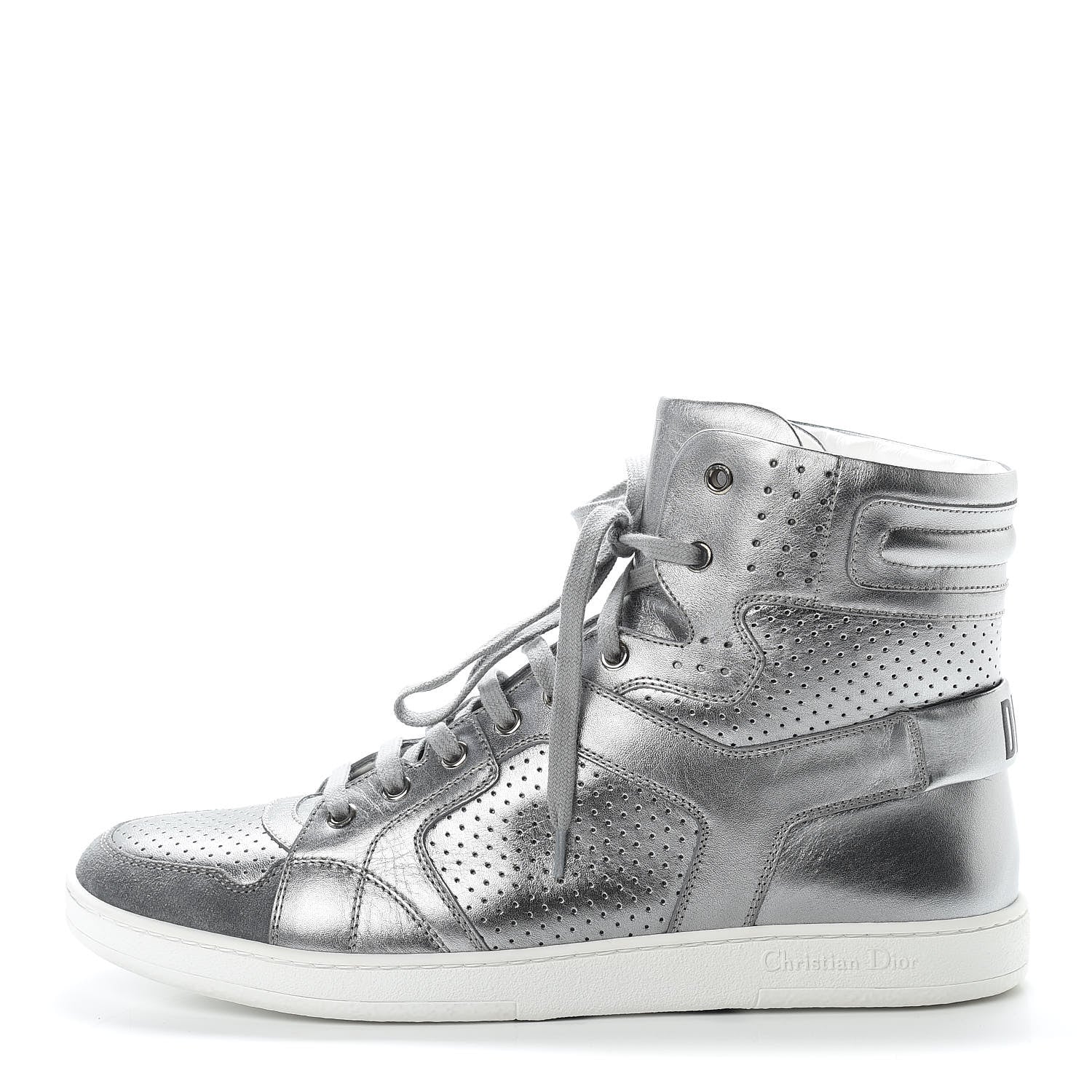 Christian Dior Metallic Calfskin Hip-Dior High Top Sneakers 39 Steel 1 of 14