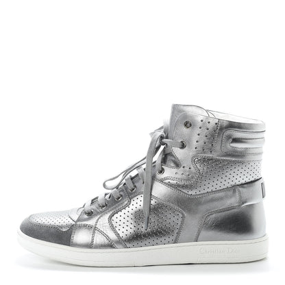 Christian Dior Metallic Calfskin Hip-Dior High Top Sneakers 39 Steel 1 of 14