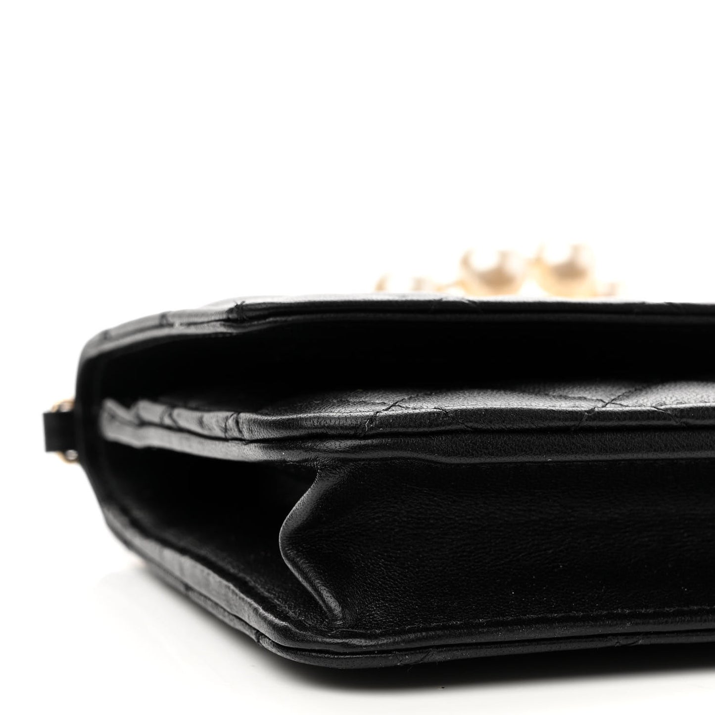 Lambskin Quilted Pearl Wallet On Chain WOC Black
