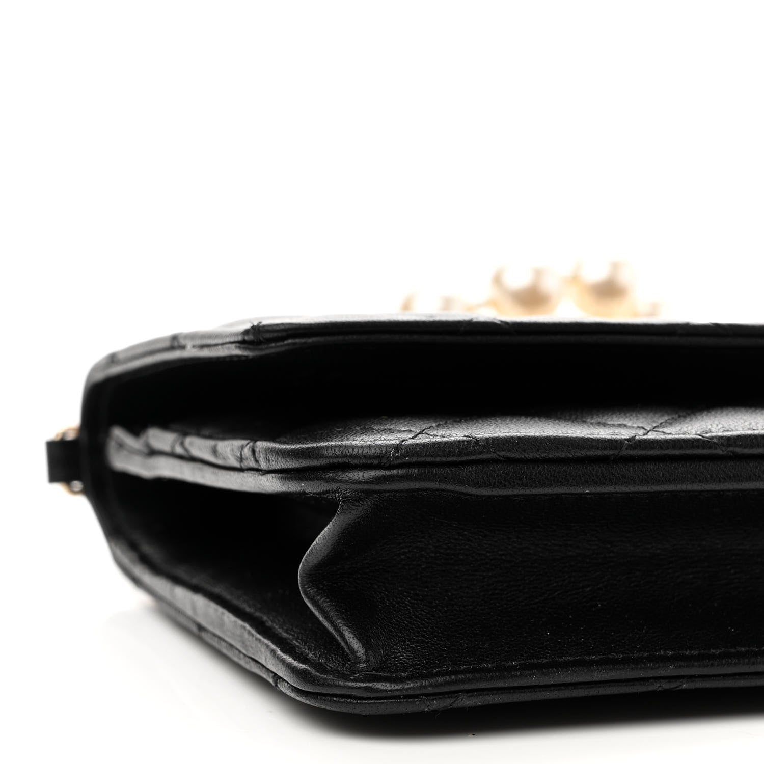 Chanel Lambskin Quilted Pearl Wallet On Chain WOC Black 10 of 12