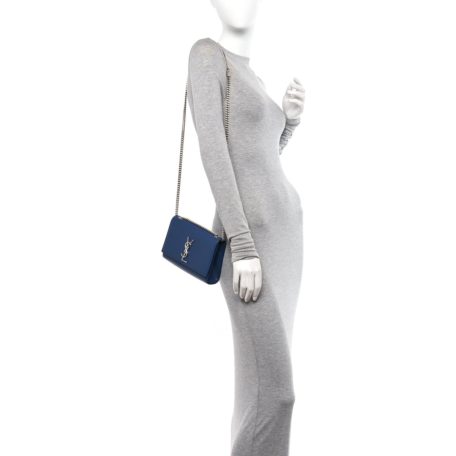 Saint Laurent Grain De Poudre Small Classic Monogram Kate Satchel Denim 2 of 10