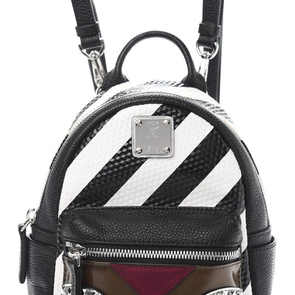 MCM Calfskin Striped X-Mini Roboter Mixed-Media Backpack Black White Multicolor 8 of 8