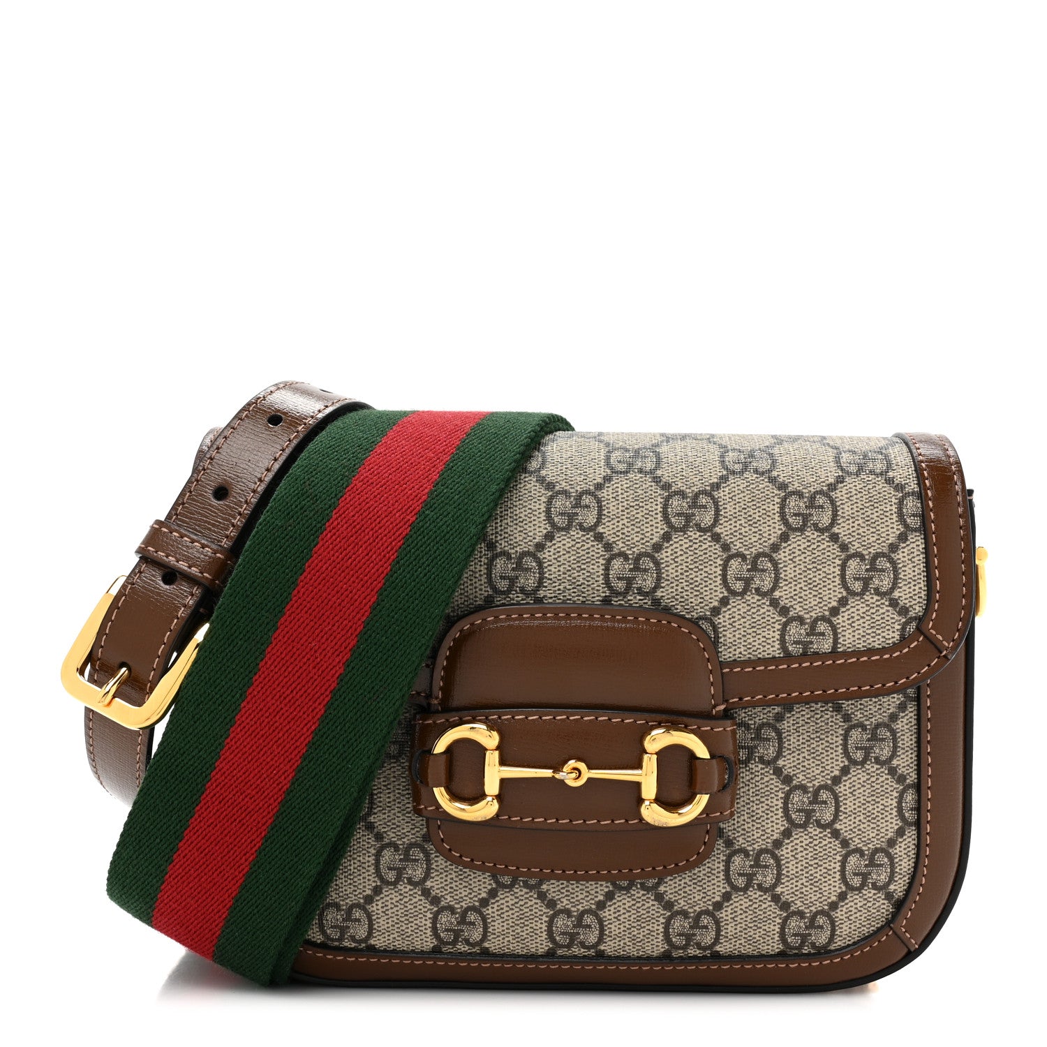 Gucci GG Supreme Monogram Web Mini Horsebit 1955 Shoulder Bag Beige Brown Sugar 1 of 10