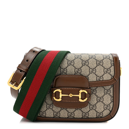 Gucci GG Supreme Monogram Web Mini Horsebit 1955 Shoulder Bag Beige Brown Sugar 1 of 10