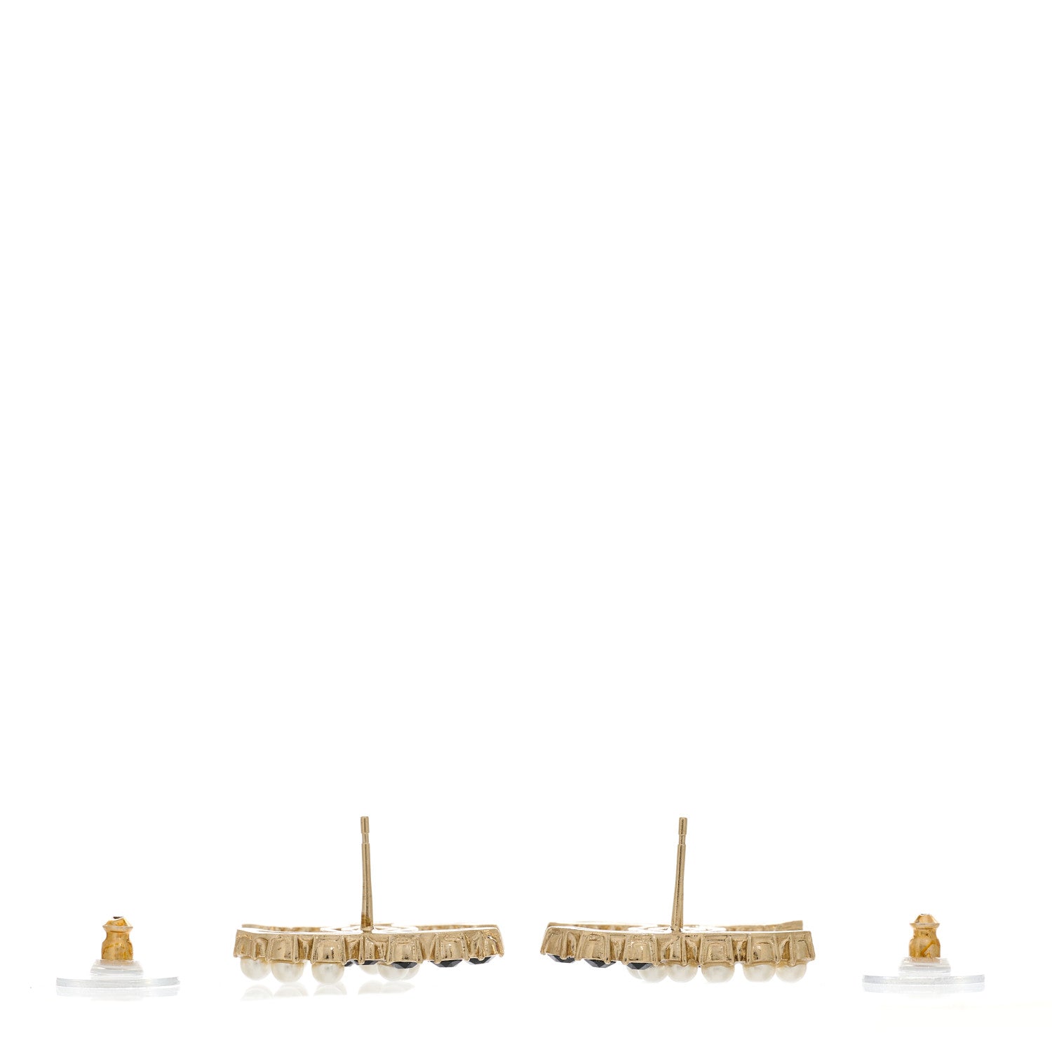 Chanel Crystal Pearl CC Dazzling Domino Earrings Gold Black 3 of 4