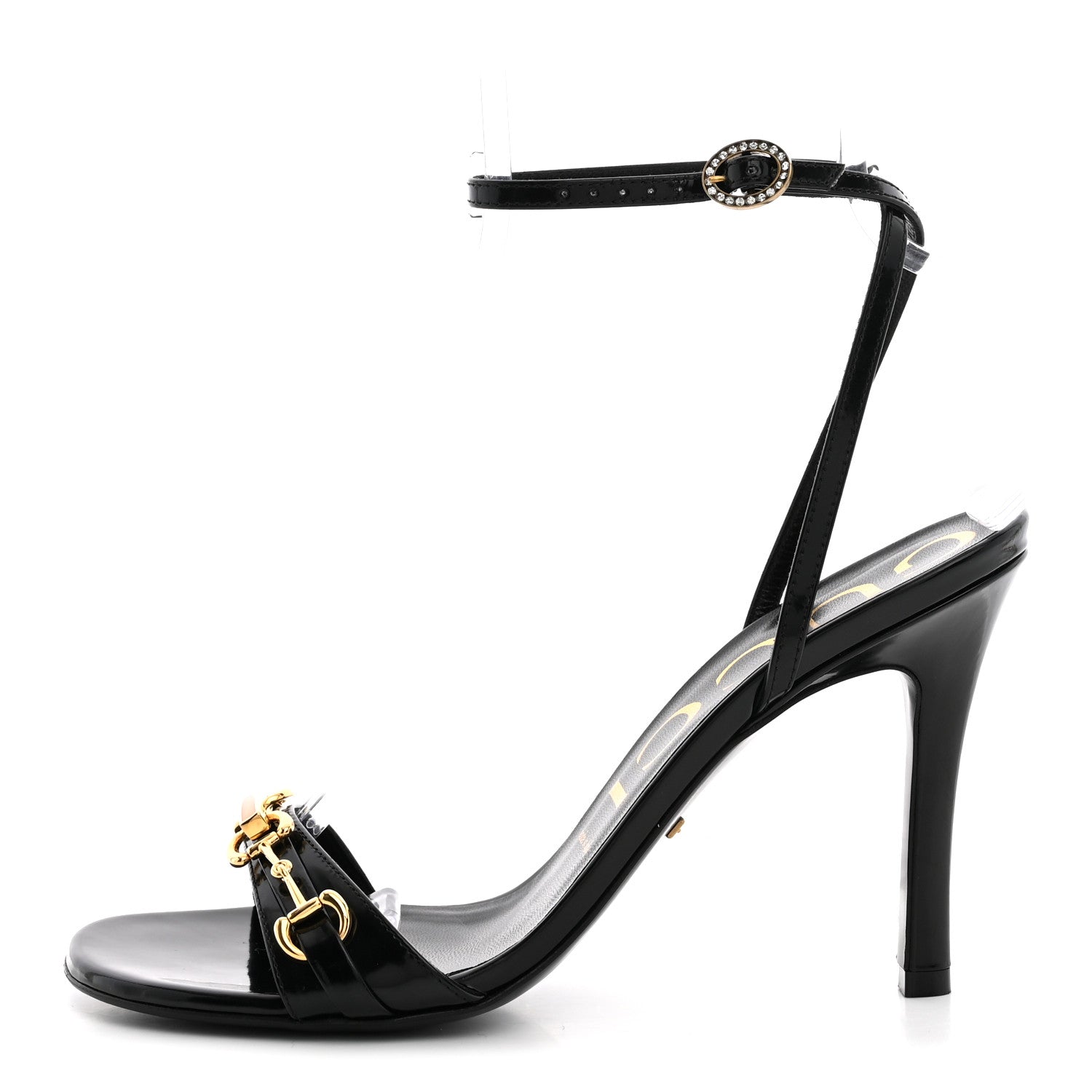Gucci Regent Calfskin Crystal Strappy Horsebit Sandals 37.5 Black 1 of 11