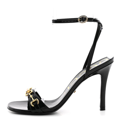 Gucci Regent Calfskin Crystal Strappy Horsebit Sandals 37.5 Black 1 of 11