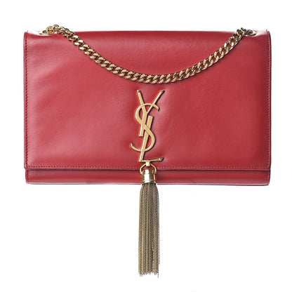 Saint Laurent Smooth Calfskin Medium Classic Monogram Kate Tassel Satchel New Red 1 of 11