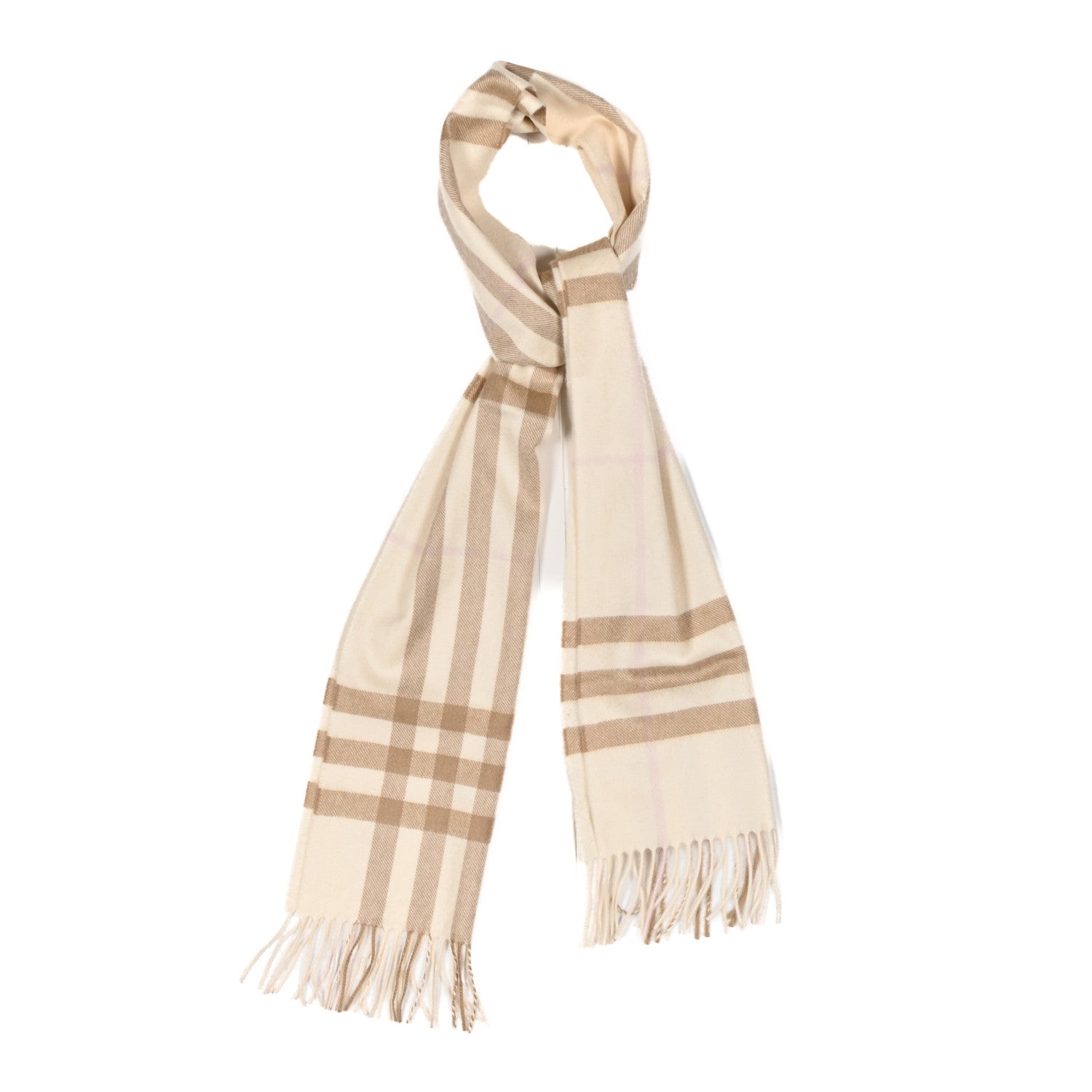 Burberry Cashmere Giant Check Fringe Scarf White Alabaster 1 of 4