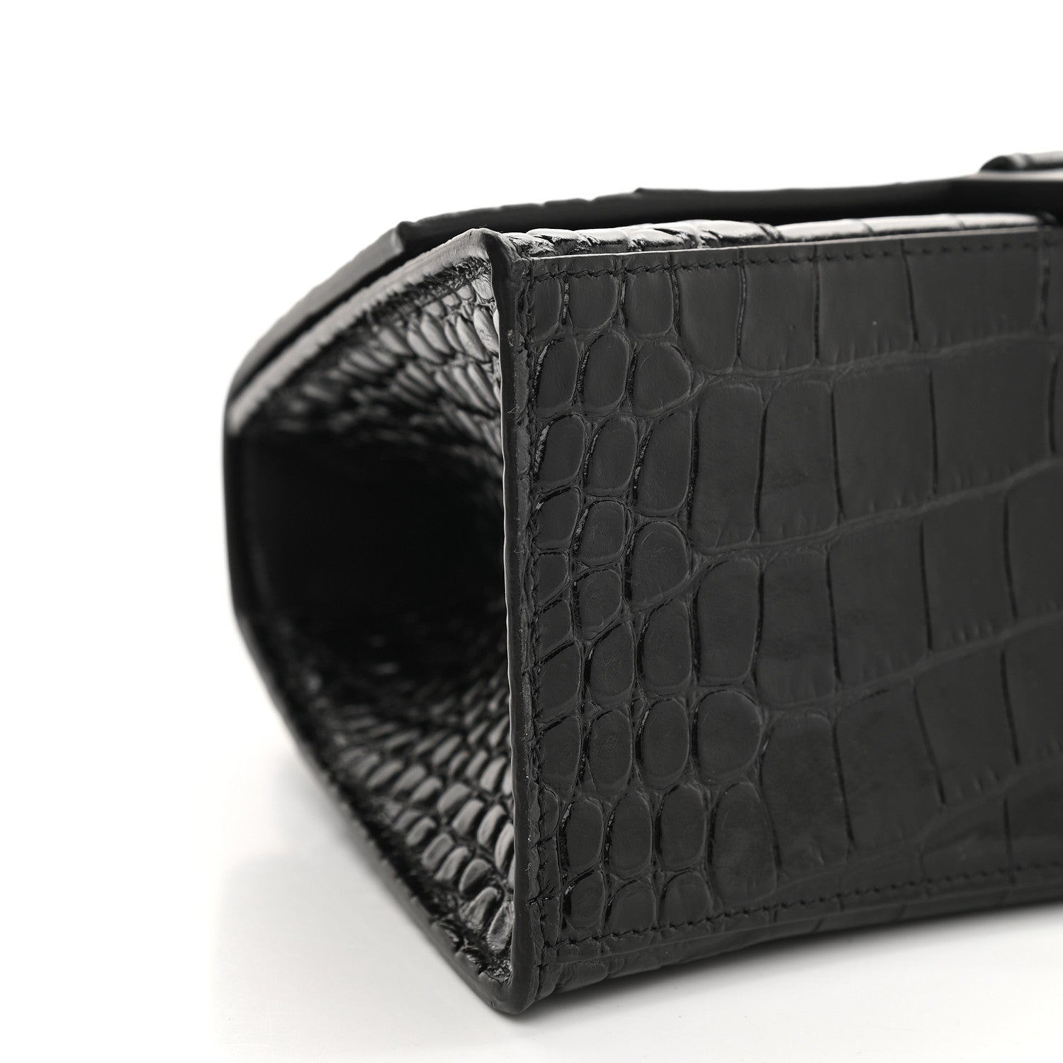 Balenciaga Shiny Calfskin Monochrome Crocodile Embossed Small Hourglass Top Handle Bag Black 7 of 8