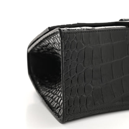 Balenciaga Shiny Calfskin Monochrome Crocodile Embossed Small Hourglass Top Handle Bag Black 7 of 8