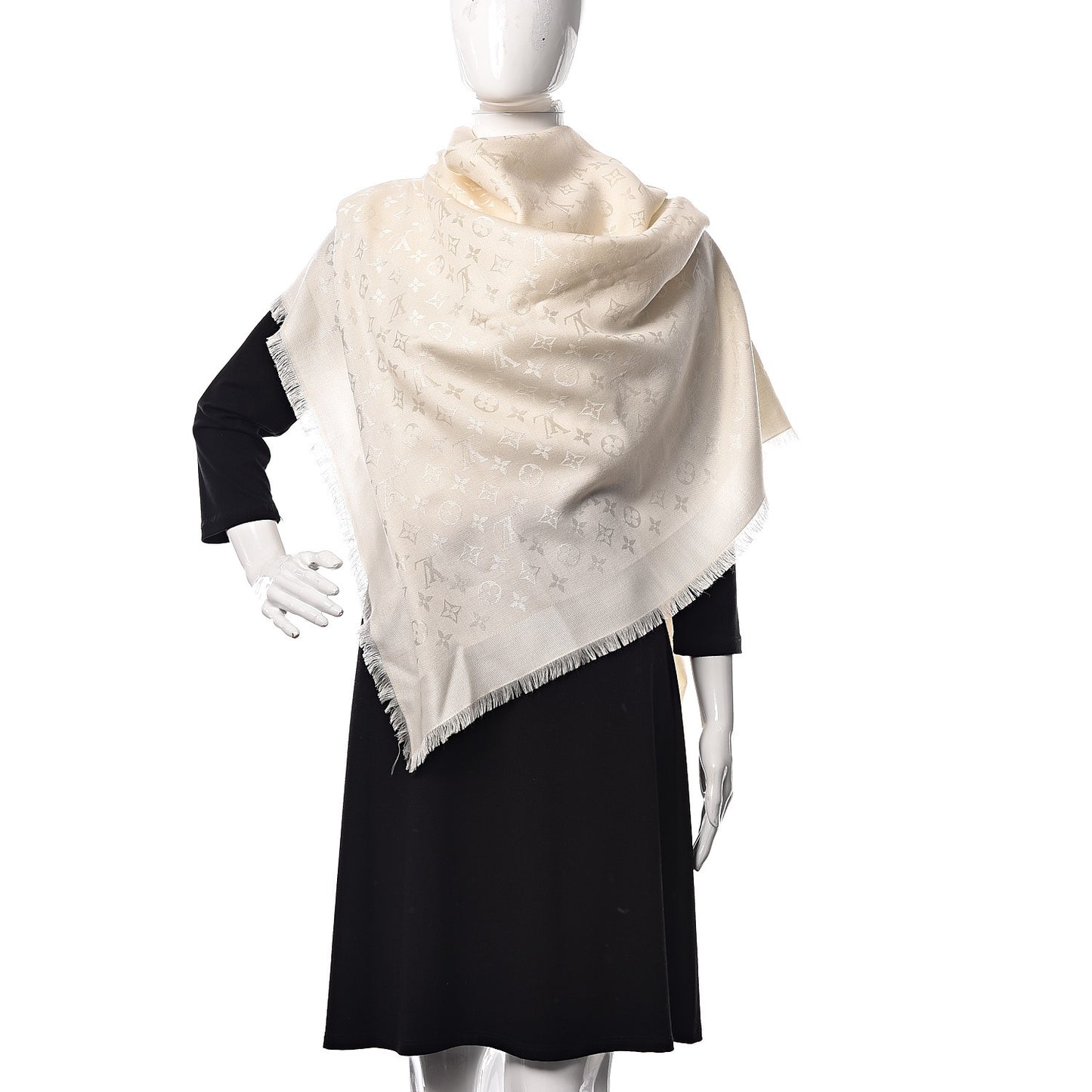 Wool Silk Monogram Shawl White