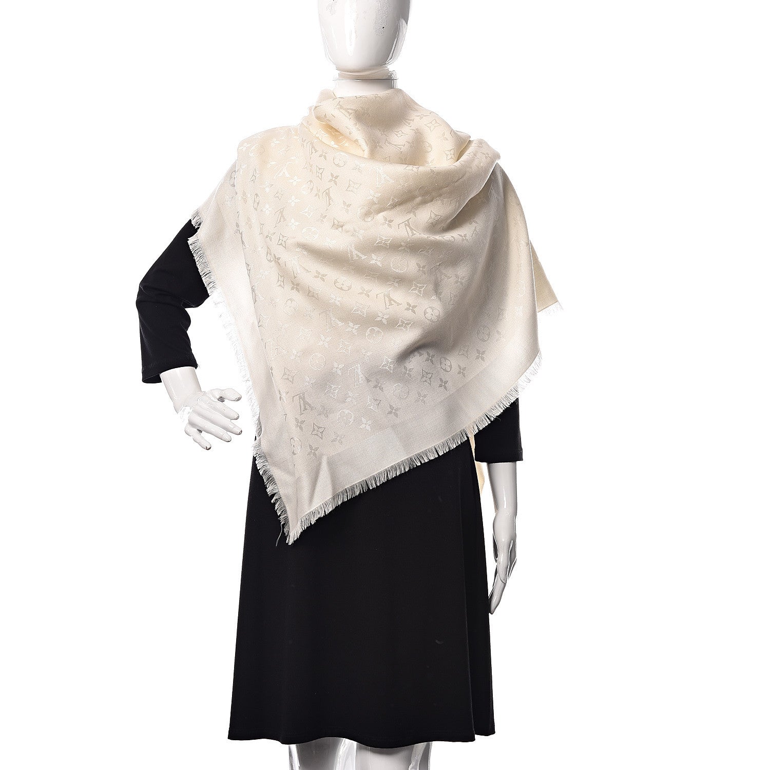 Louis Vuitton Wool Silk Monogram Shawl White 2 of 4