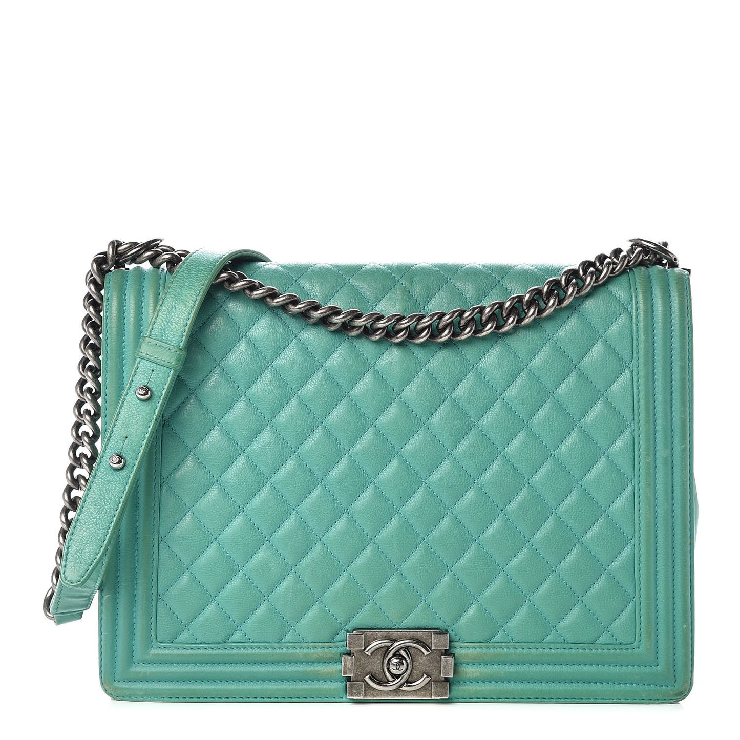 Calfskin Quilted Large Boy Flap Green