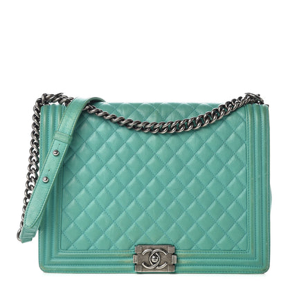 Chanel Calfskin Quilted Large Boy Flap Green 1 of 23