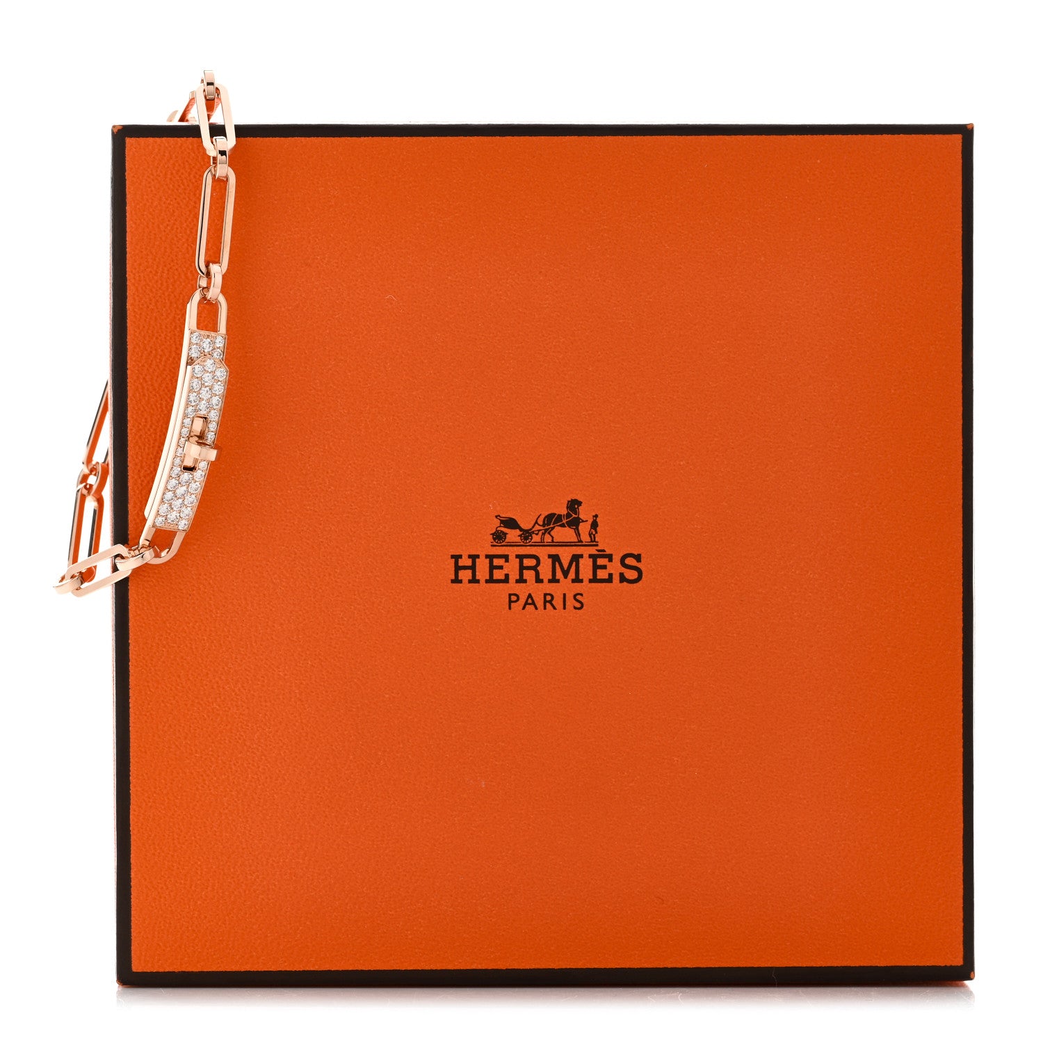 Hermes 18K Rose Gold Diamond Pave PM Kelly Chaine Bracelet SH 4 of 4