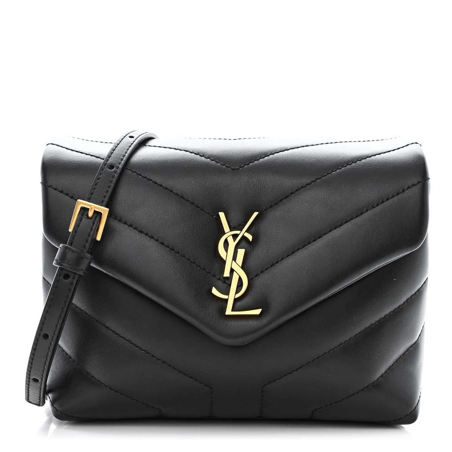 Calfskin Y Quilted Monogram Toy Loulou Crossbody Bag Black