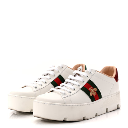 Gucci Calfskin Web Bee Embroidered Womens Ace Platform Sneakers 39 White 3 of 10