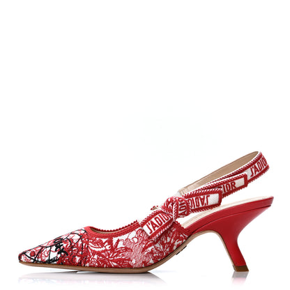Christian Dior Cotton Ribbon Dioramour D-Royaume J'Adior Slingback 65mm Pumps 35 White Deep Red 1 of 8
