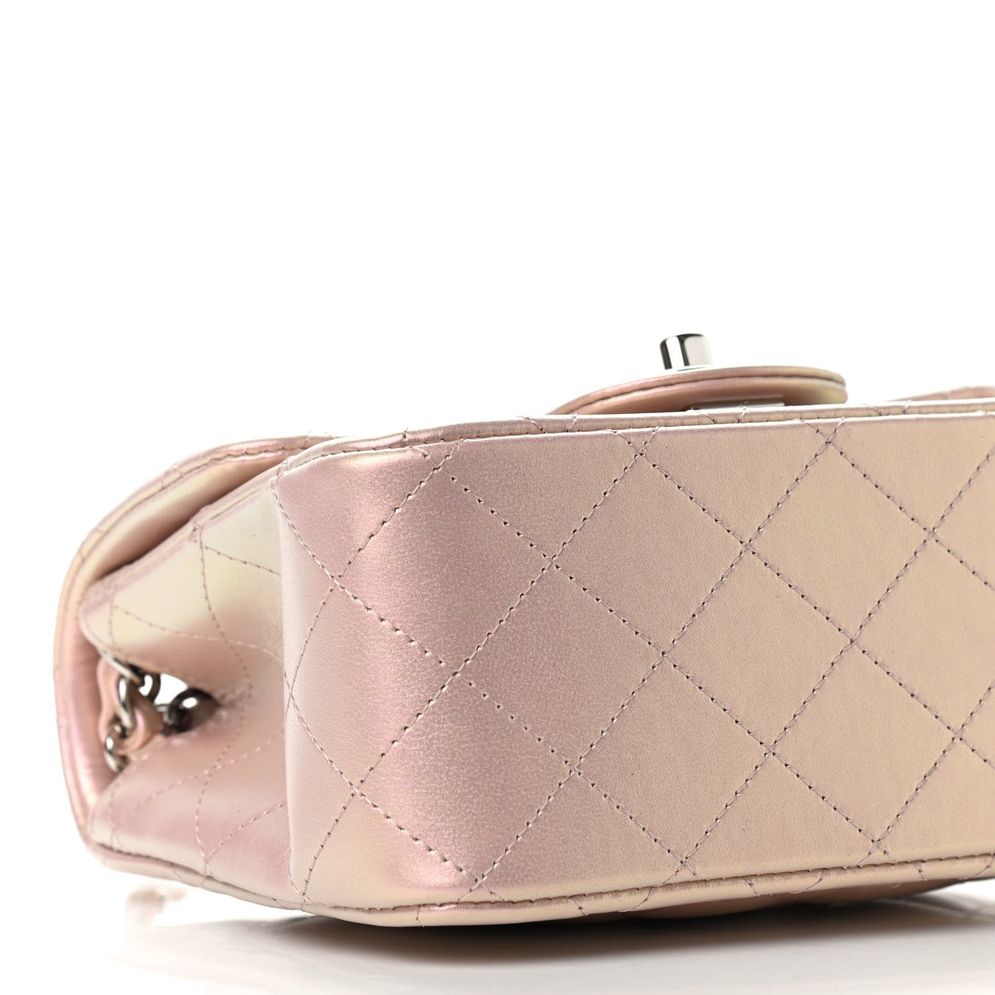 Iridescent Lambskin Quilted Mini Square Flap Pink