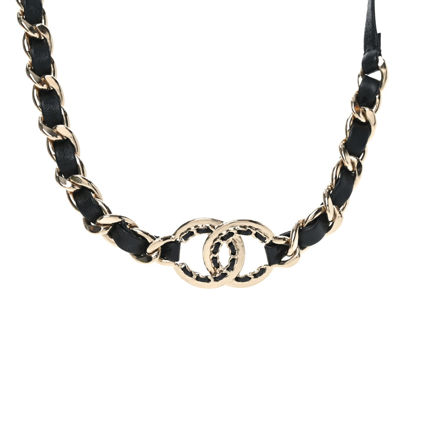 Metal Lambskin Crystal CC Chain Tie Headband Gold Black