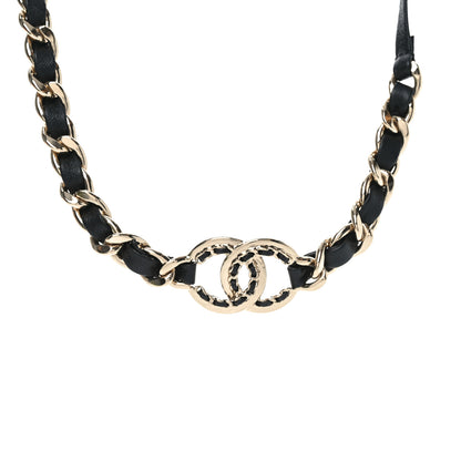 Chanel Metal Lambskin Crystal CC Chain Tie Headband Gold Black 4 of 5