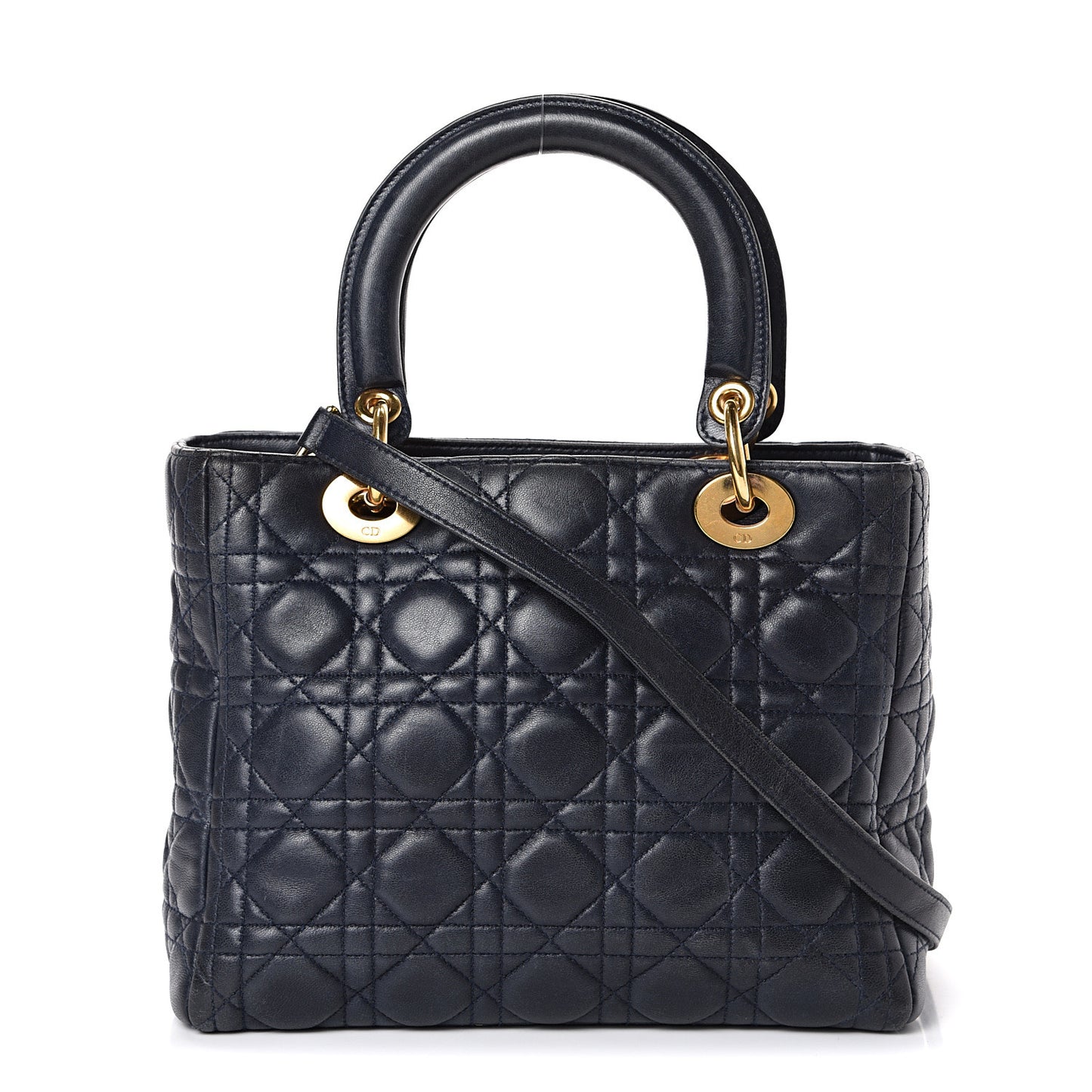 Lambskin Cannage Medium Lady Dior Navy Blue