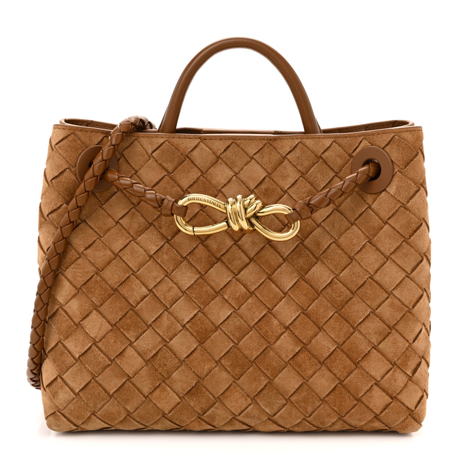 Bottega Veneta Suede Intrecciato Small Andiamo Shoulder Bag Amber 1 of 10