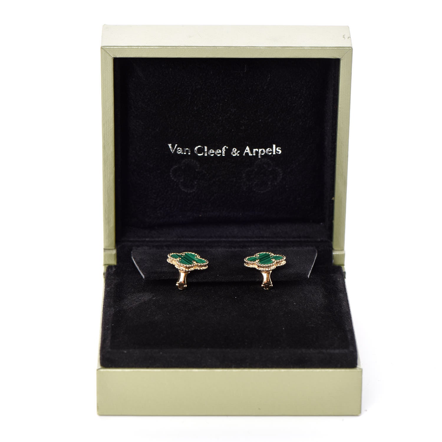 Van Cleef & Arpels 18K Yellow Gold Malachite Vintage Alhambra Earrings 5 of 5