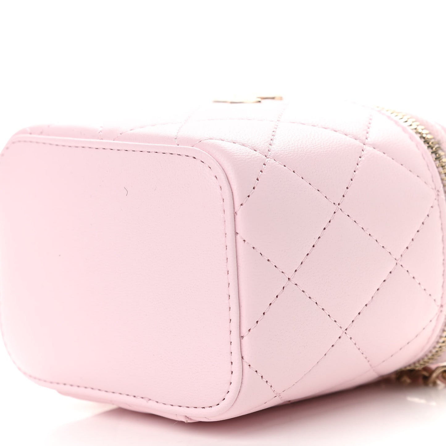 Lambskin Quilted Mini Top Handle Vanity Case With Chain Light Pink