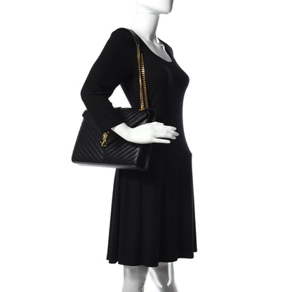Saint Laurent Grain De Poudre Matelasse Chevron Large Monogram Satchel Black 2 of 12