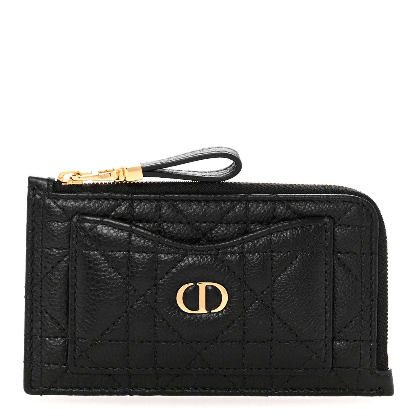 Supple Calfskin Cannage Caro Cosmos Zipped Card Holder Black