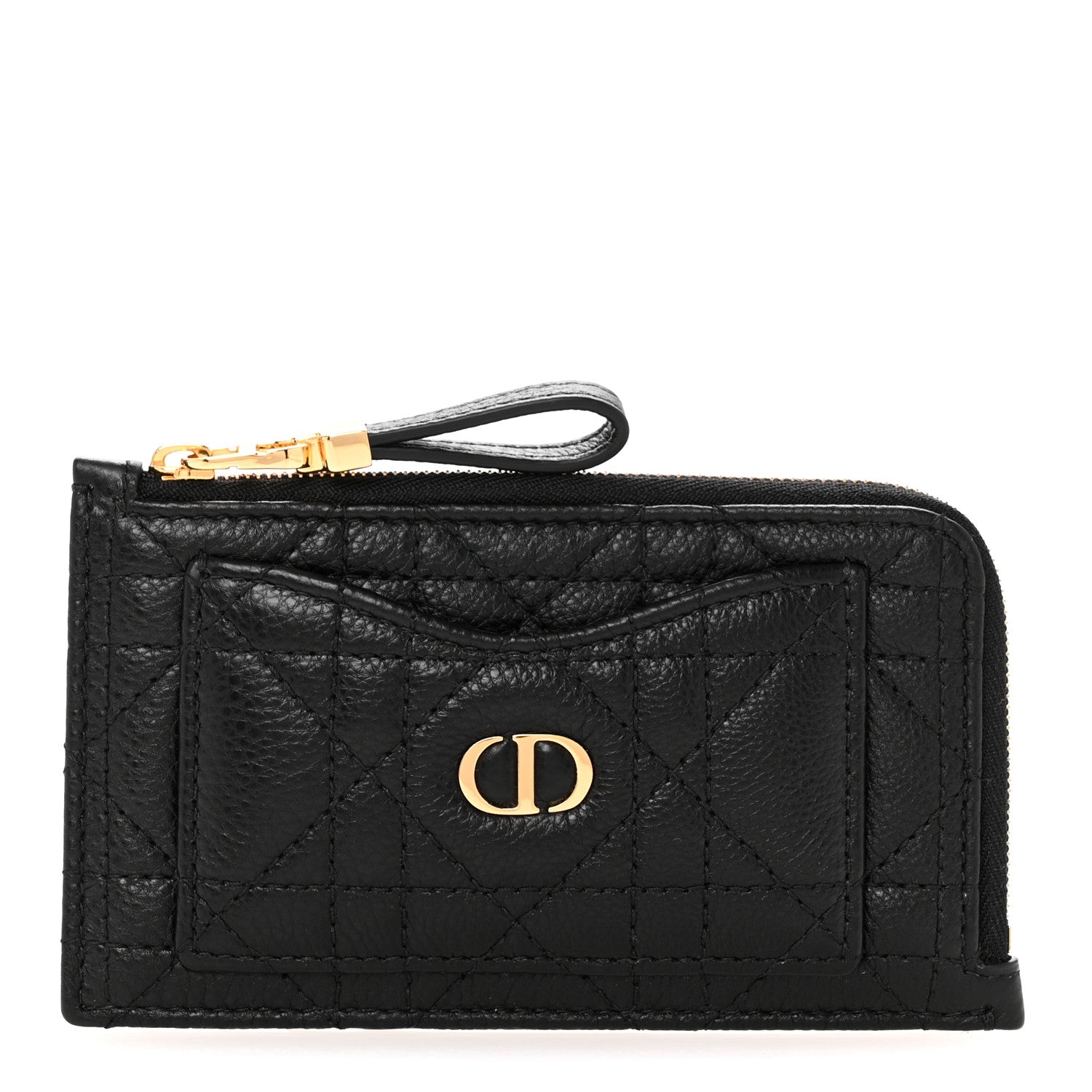 Christian Dior Supple Calfskin Cannage Caro Cosmos Zipped Card Holder Black 1 of 11