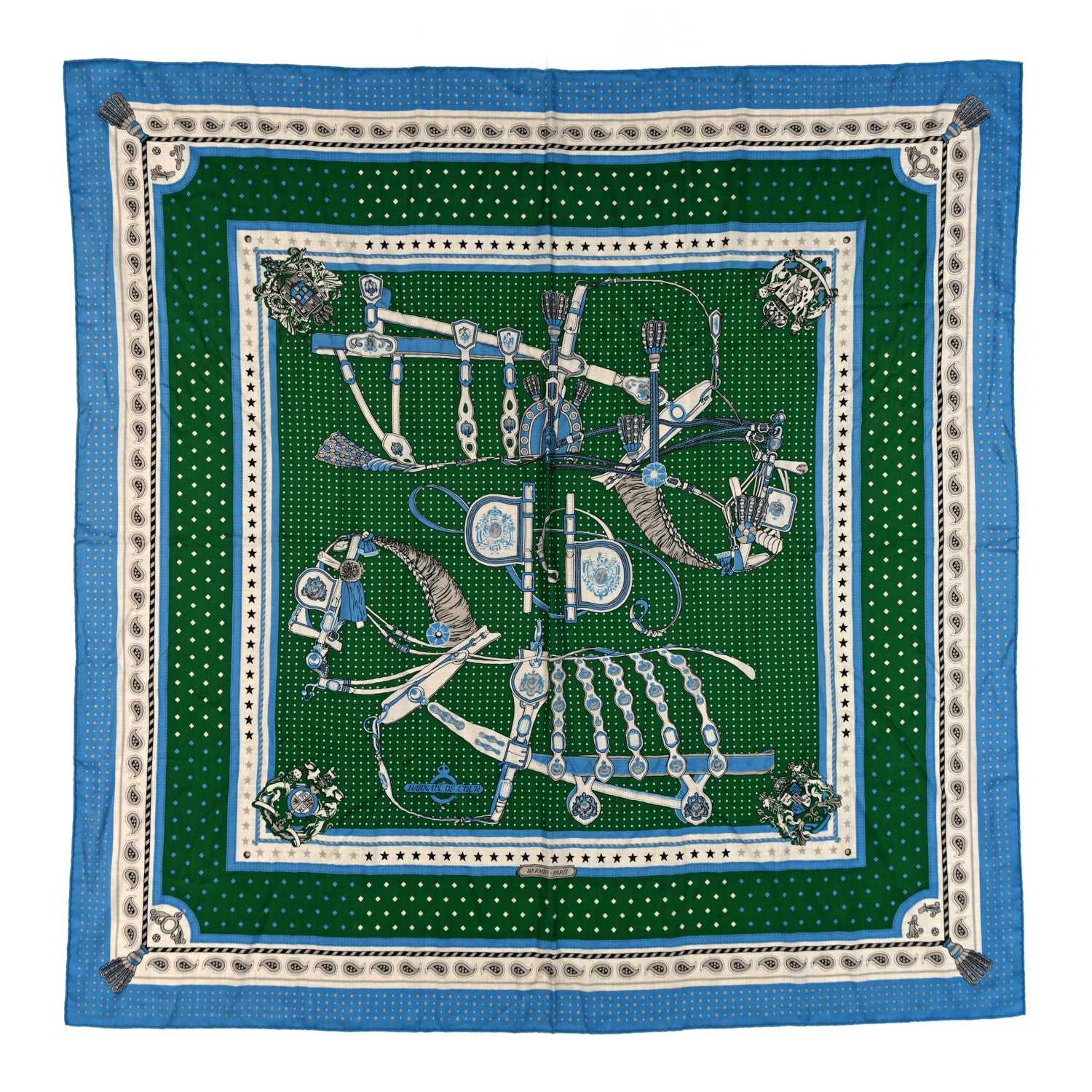 Hermes Cashmere Silk Harnais De Cour Bandana Shawl 140 1 of 3