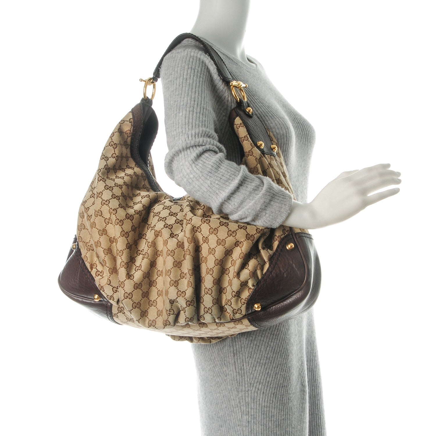 Gucci Monogram Large Jockey Hobo Dark Brown 2 of 7