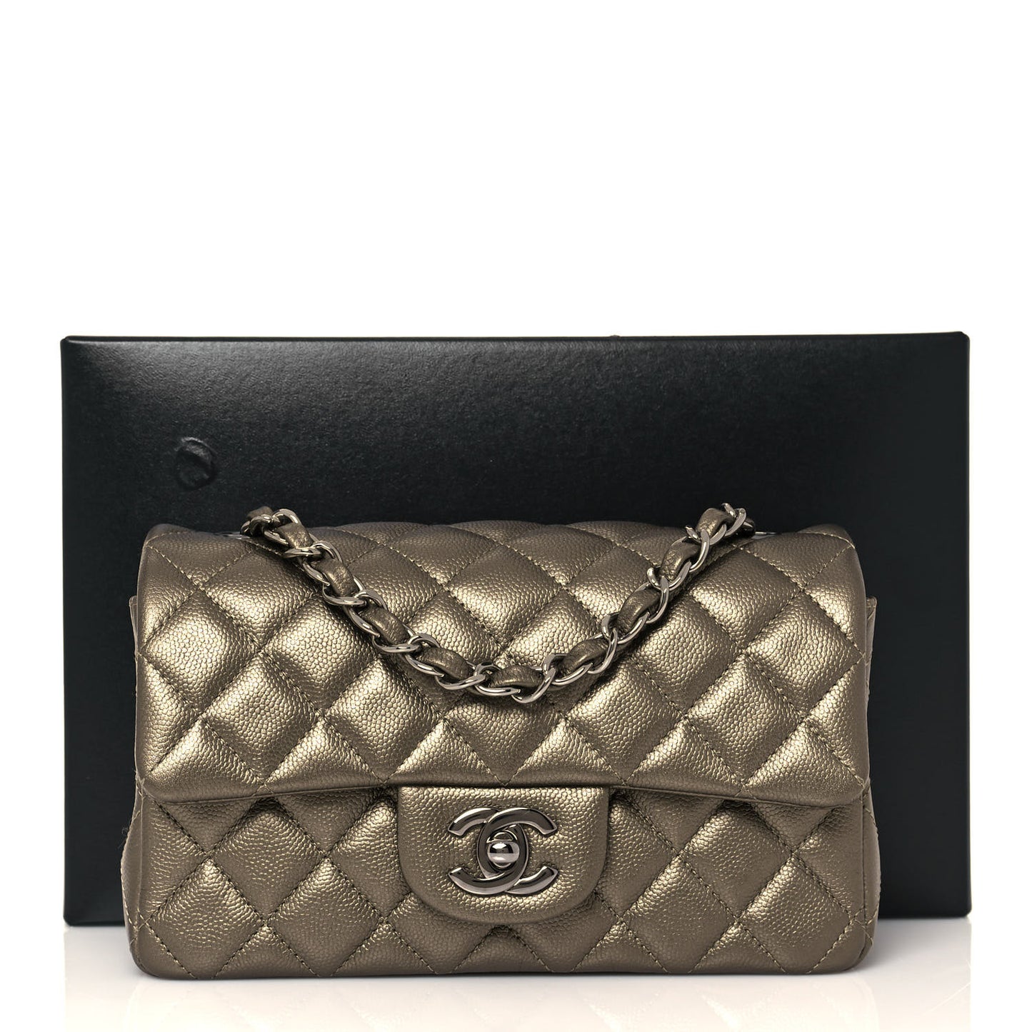 Iridescent Caviar Quilted Mini Rectangular Flap Bronze