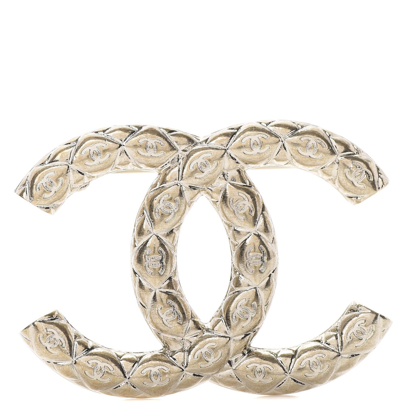 Metal CC Diamond Quilted Brooch Light Gold