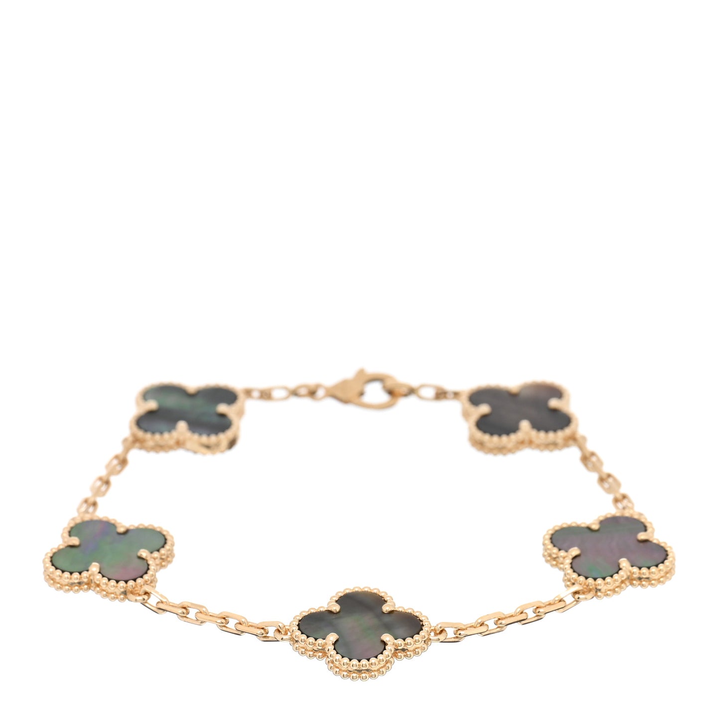 VAN CLEEF & ARPELS 18K Yellow Gold Gray Mother of Pearl 5 Motifs Vintage Alhambra Bracelet
